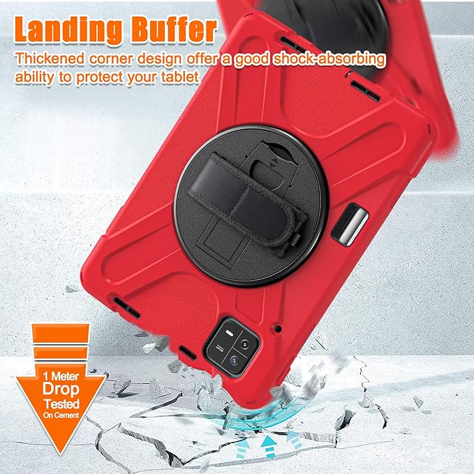 for Xiaomi Mi Pad 6/ Mi Pad 6 Pro Case MiPad 6/ Pad 6 Pro Shockproof Case 11 360 Rotate Stand Hand Strap Shoulder Strap Pencil Holder Protective Cover Tablet for Men Women Kids Red