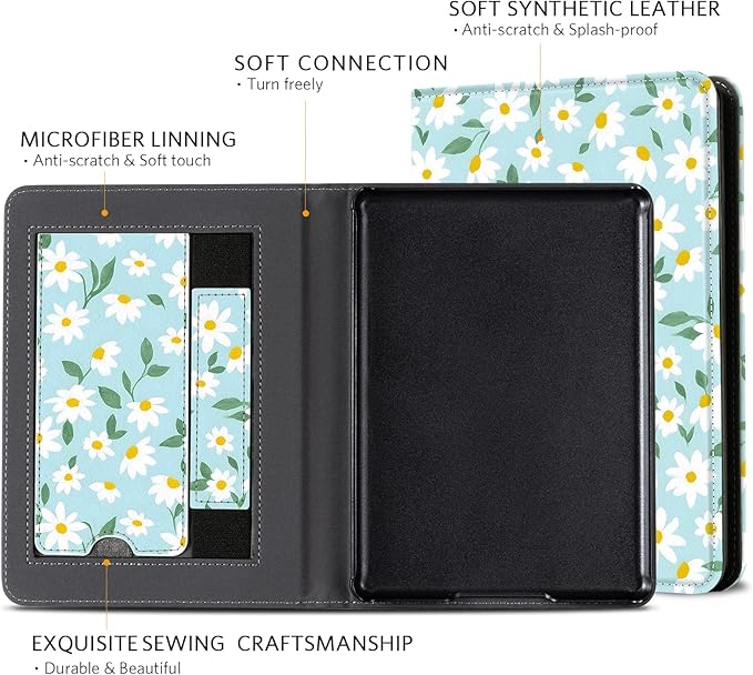 CoBak Case for 6 E-Reader - PU Leather Smart Cover with Auto Sleep/Wake &amp Hand Strap not Compatible with Kobo ClaraBlue Daisy