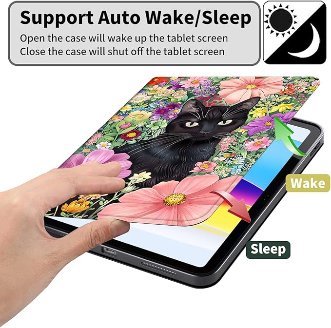 Case for Kindle Paperwhite 12th Generation 7 &amp Kindle ColorSoft Signature Edition PU Leather Protective Cover with Auto Sleep/Wake for Kindle Paperwhite 2024 – Black Cat in The Flowers