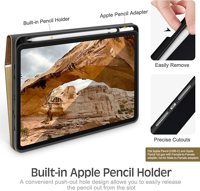 KingBlanc Case for iPad (A16) 11th Generation 11-inch 2025 iPad 10th Generation 10.9 2022 with Pencil Holder Vegan Leather Protective Stand Cover Auto Sleep Wake Multi-Angle Viewing/Typing Beige