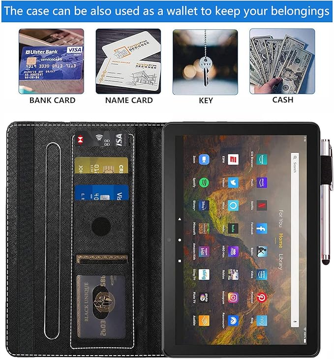 Case for All-New Kindle Fire HD 10/Fire HD 10 Plus Tablet 10.1 inch (11th Generation 2021 Released) - Slim PU Leather Cover with Auto Sleep Wake - Lotus Koi