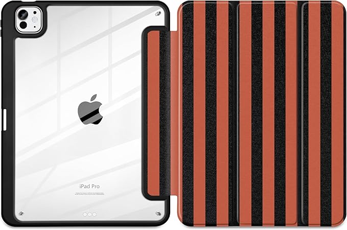 DONGKE for iPad Pro 11-Inch Case (M5 2025 / M4 2024) 6th/5th Generation [Auto Sleep/Wake &amp Pencil Pro Holder] Clear Acrylic Back Smart Trifold Stand Cover Orange Stripes