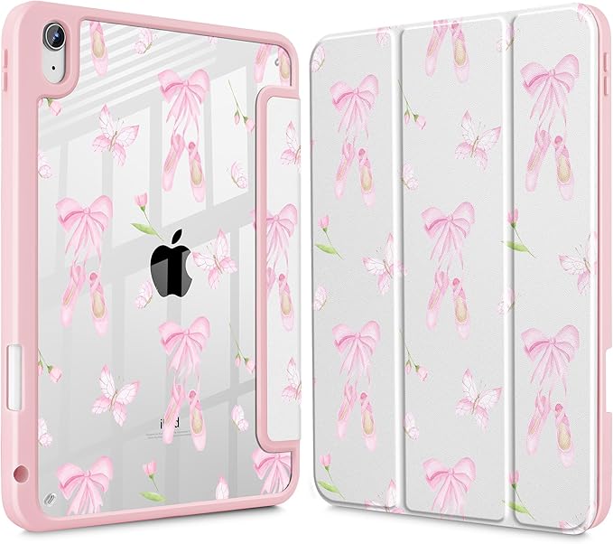 May Chen Case for iPad Air 13 Inch M4 2026 M3 2025 M2 2024 [Built-in Pencil Holder] Shockproof Cover with Clear Transparent Back Shell Auto Sleep/Wake Cover Ballet Shoes