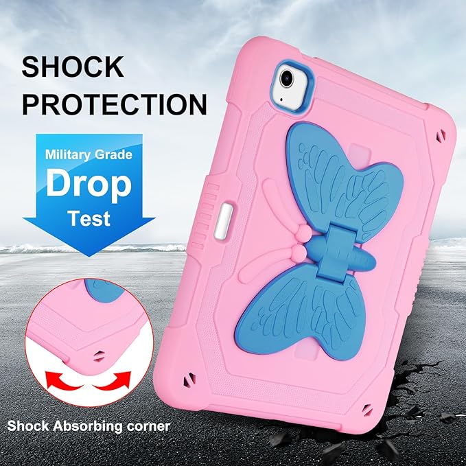 for iPad Air 5th/4th Generation Case with Screen ProtectoriPad Pro 11 Inch Case Butterfly Stand Strap Cute Dolls Pencil Holder Kids Hard Cover for iPad Air 4th 5th 10.9/iPad Pro 11 2022-Pink Blue