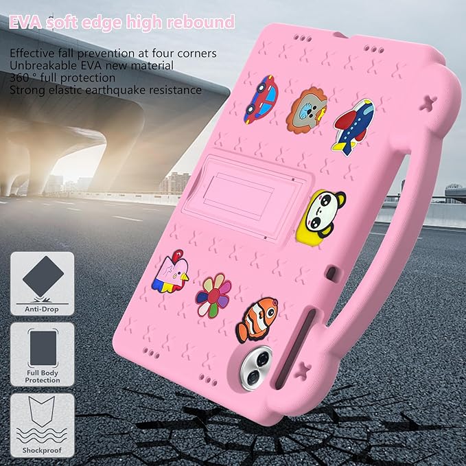 Compatible with Honor Pad 10 2025 12.1 inch Tablet Case Kids Friendly Universal Lightweight Shockproof Protective Case with Shoulder Strap &amp Stand Handle Pink