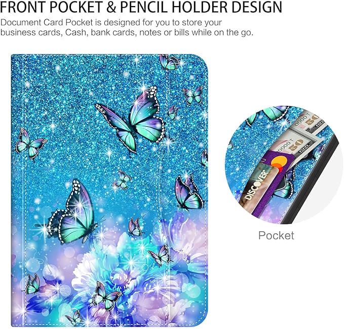 Rotating iPad Air 11-Inch Case M4/M3/M2 Case for iPad Air 5th/4th Generation 10.9 Inch360 Swivel Multi-Angle Adjustable Stand Pencil Holder/Pocket/Hand Strap iPad Pro 11-inch case Flowers Butterfly