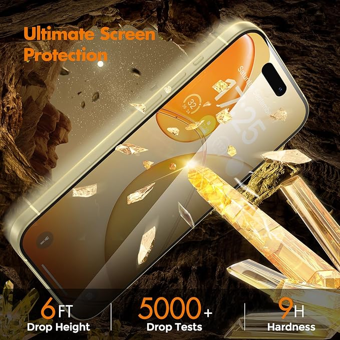 UNBREAKcable Privacy Screen Protector for iPhone 15 Full Coverage Shatterproof Tempered Glass [True 28°Anti Spy] [9H Hardness] [Easy Installation Frame] 2-Pack Private Screen for iPhone 15
