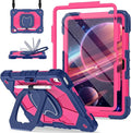 Case for iPad (A16) 11th Generation 11 Inch (2025) / iPad 10th Generation Case 10.9 Inch (2022) with 360° Rotating Stand Screen Protector Pen Holder Shoulder Strap Navy Pink