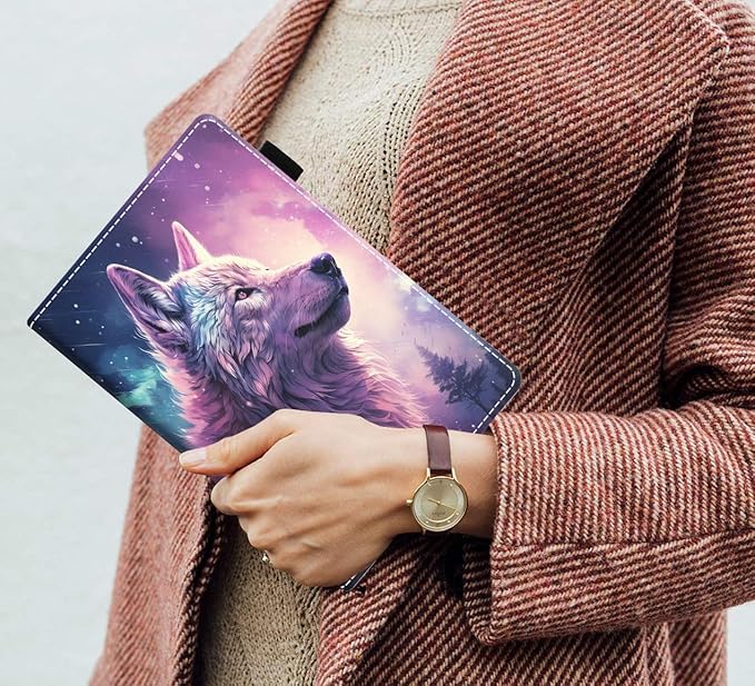 Case for Amazon Kindle Fire 7 Tablet (7 9th/7th Generation 2019/2017 Release) Slim PU Leather Cover with Card Slot &amp Auto Wake/Sleep Wolf