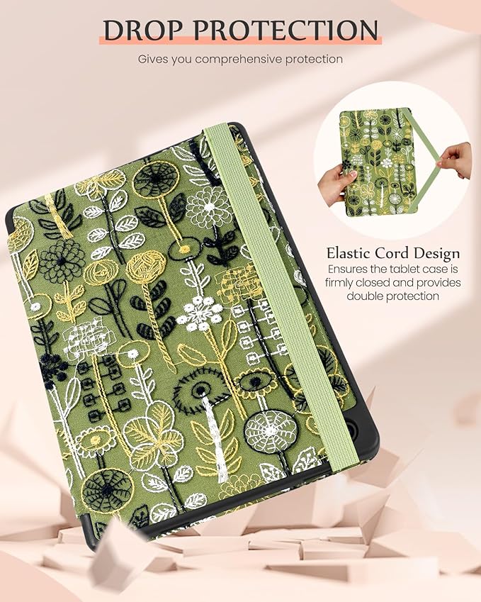 for Samsung Galaxy Tab A9 Plus Case 11'' - for Women Girls Cute Embroidered Folio Stand Cover with Pencil Holder &amp Card Slot Kawaii Girly Forest Design Aesthetic Cases for Samsung Tab A9 Plus