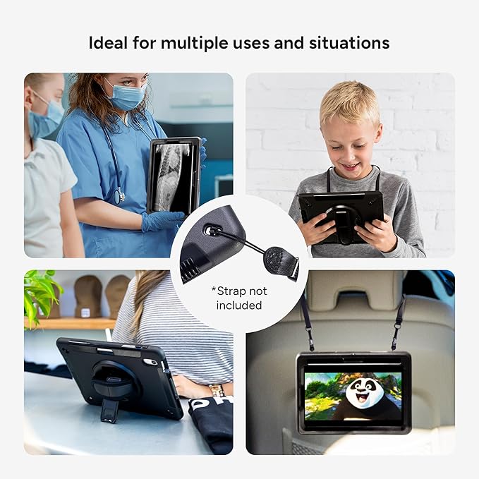 ZAGG Rugged Tablet Case for iPad 11 (A16)/ 10.9-inch (Gen. 10) - Protective 360° Rotating Hand Strap Integrated Kickstand Drop-Proof Ideal for Business Warehouse and Field Use Black