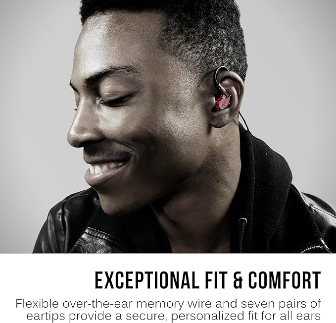 MEE audio M6 PRO In Ear Monitor Headphones for Musicians 2nd Gen Model With Upgraded Sound Memory Wire Earhooks &amp Replaceable Cables Noise Isolating Professional Earbuds 2 Cords Included (Red)