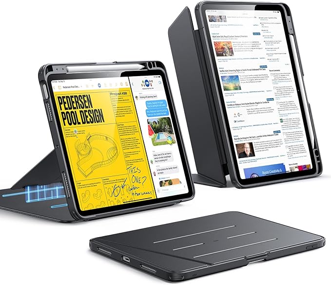 ESR for iPad Air 11 Inch Case M4/M3/M2 (2026/2025/2024) iPad Air 5th/4th Gen Case (2022/2020) Vertical Stand Cover Multi Stand Angles Ultra-Stable Cover with Pencil Holder Flip Series Black