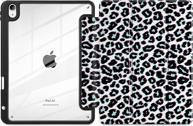 TWOLSKOO Case for iPad Air 11-inch (M4 2026 / M3 2025 / M2 2024) Clear Acrylic Back with TPU Bumper Pencil Holder Trifold Stand Auto Sleep/Wake Black Leopard