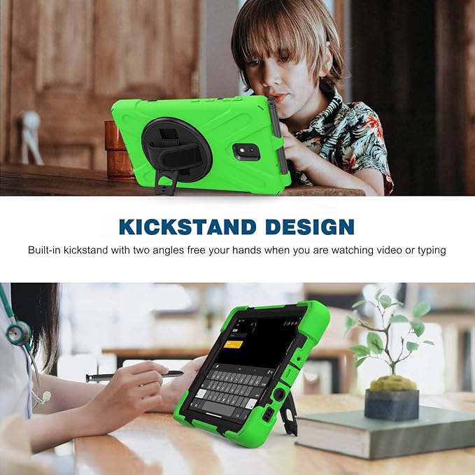 Case for Samsung Galaxy Tab Active 3 8 T570 T575 T577 Heavy Duty Shockproof Rugged 3 Layer Kids Durable Case with 360 Swivel Kickstand Shoulder Strap &amp Hand Strap