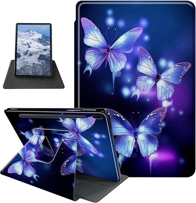 Purple Butterflies Pattern Case for Samsung Galaxy Tab S9 Ultra 14.6 Inch 2023-X910/X916/X918 / S8 Ultra 2022/S10 UltraBFDHGQZC 360 Degree Rotating Stand Protective Cover with Auto Sleep/Wake