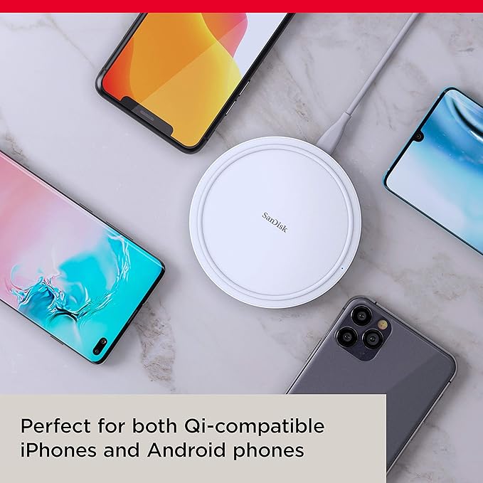 SanDisk Ixpand Wireless Charger 15W (Includes Quick Charge Adapter + USB Type-C Cable) - Wireless Charging pad for Qi-Compatible smart Phones and Devices - SDIZB0N-000G-ANCLN (Pack of 2)