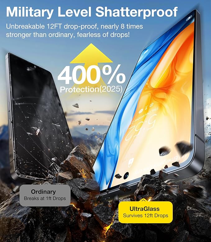 UltraGlass Unbreak TOP 9H+ Glass for Samsung Galaxy S25 Plus/S25+ Screen Protector [Military Grade Shatterproof &amp Longest Durable] Screen Protector S25 Plus/S25+ Tempered Glass 2 Pack