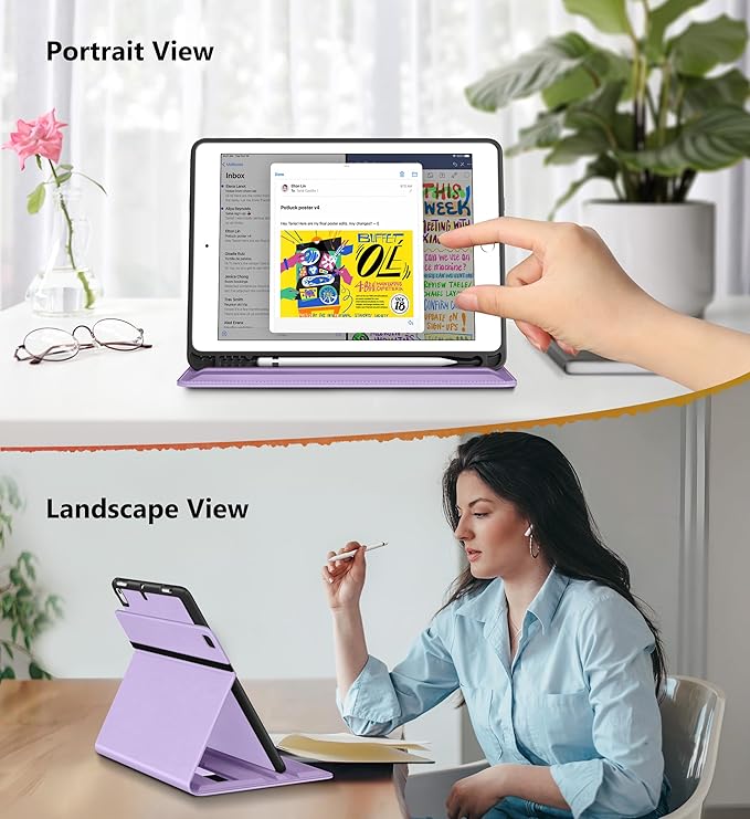 DTTO for iPad 6th / 5th Generation 9.7 Inch (2018/2017) iPad Air 2 / Air 1 Case 360 Degree Rotating Premium Leather Folio Stand Cover with Pencil Holder Lavender