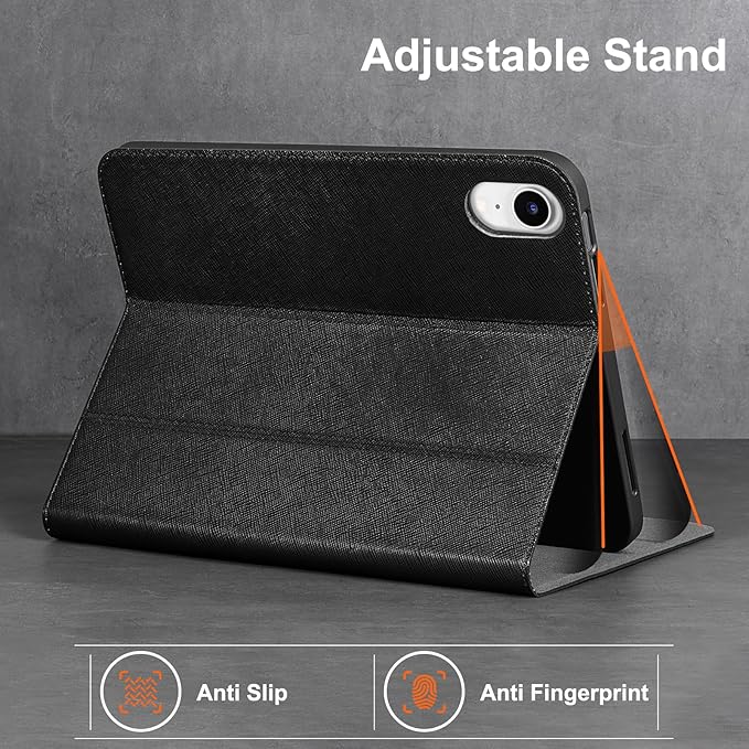 Gexmil Leather Case for iPad mini 7 (A17 Pro) 2024 / iPad mini 6 Generation 2021 8.3 InchPremium Cowhide Cover with Adjustable Stand Auto Wake/SleepPalm-Print Black