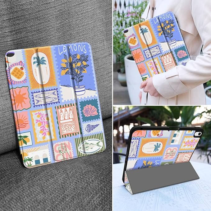 MEEgoodo for M4/M3/M2 iPad Air 11 inch Case 2026 2025 2024Case for iPad Air 5th Generation/iPad Air 4th Gen 10.9 inch 2022 2020 Tablet Cover with Soft TPU Back Shell Summer Stamps