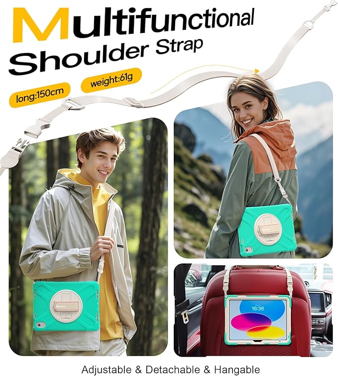 BRAECN for iPad (A16) 11th/10th Generation case 11/10.9 inch 2025/2022 Heavy Duty Shockproof Protective with Pencil Holder Screen Protector 360°Rotating Stand Handle &amp Shoulder Strap Full Body Cov