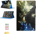 Fire HD 10 Case (9th Gen 2019 &amp 7th Gen 2017) with Pencil Cards Holder [Multiple Angle Viewing] Stand Smart PU Leather Cover [Auto Sleep/Wake] for Amazon Kindle Fire 10.1 Gold Butterflies