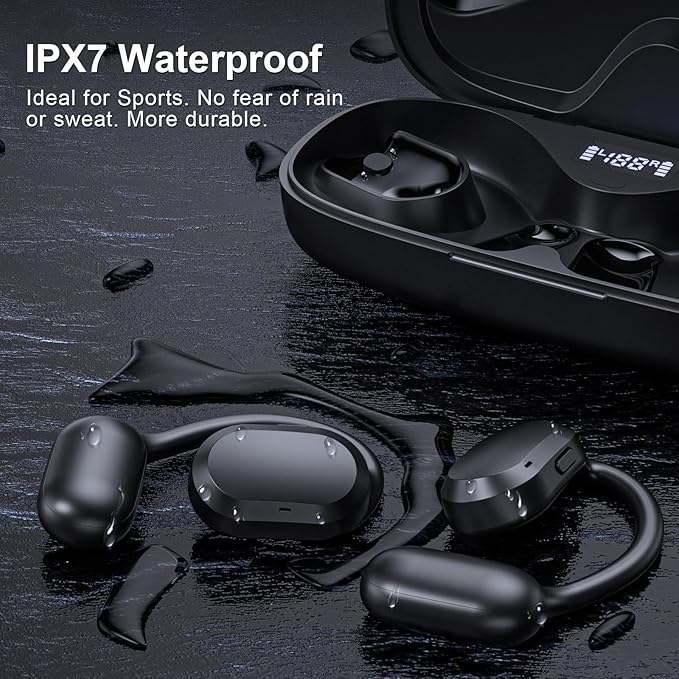TTQ Open Ear Headphones Open Ear Earbuds IPX7 Waterproof Bluetooth 5.3 True Wireless Sports Over Ear Earbuds with Earhooks Built-in Mic Crystal-Clear Calls for Running Workout Cycling Driving
