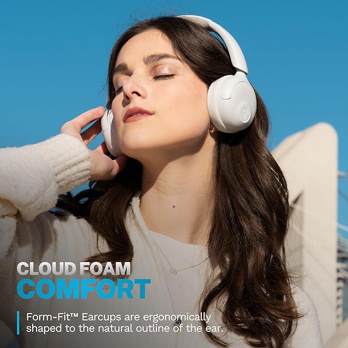 JLab Go Lux ANC Wireless Headphones Cloud White Hybrid Active Noise Cancelling Premium On-Ear Bluetooth Headset Customizable Sound Be Aware Mode Cloud Foam Comfort Multipoint Connection