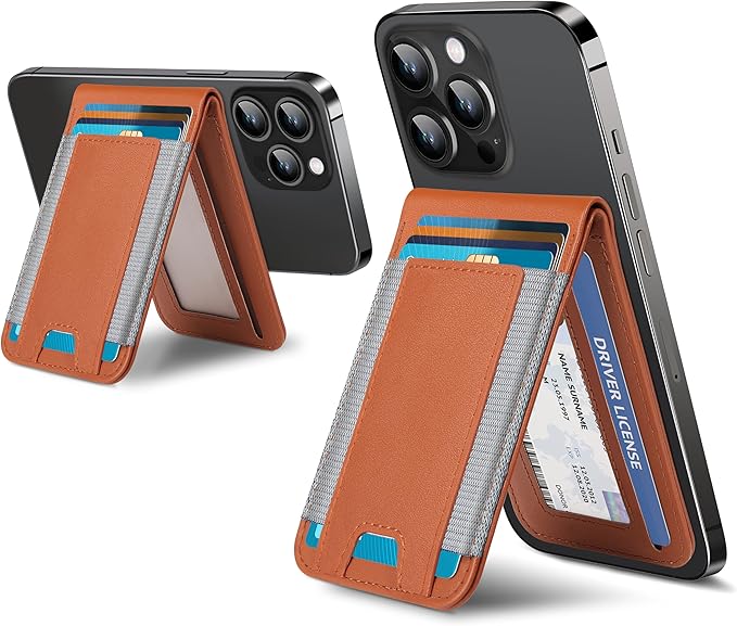 ExtreLife 2-in-1 Magsafe Wallet Adjustable Stand and Open ID Window Magnetic Wallet for iPhone 17/16/15/14 Pro Max/14 Pro/14/14 Plus/13/12 Series 9 Cards Brown