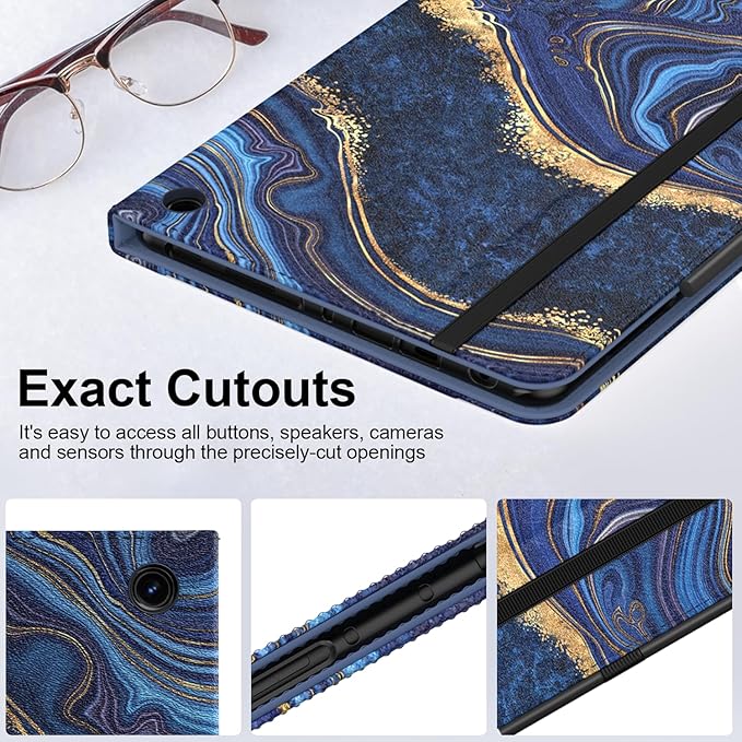 Grifobes Case 8/8 Plus [Only for 2022/2020 Released 12th/10th Generation] Premium PU Leather Folio Stand Smart Auto Wake/Sleep Cover with Built-in Stylus Holder/Pocket Marble Blue