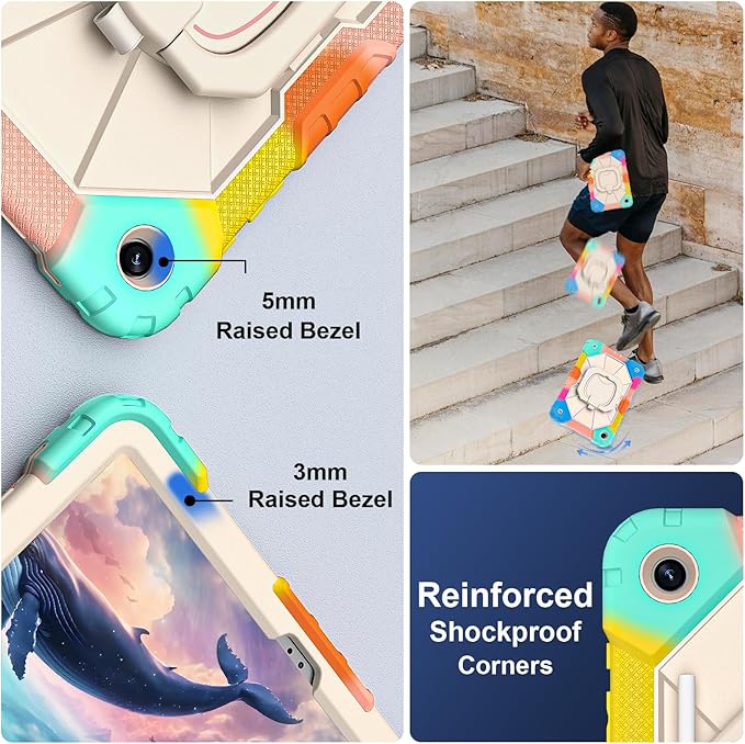 for Galaxy Tab A9 Plus Case 11 Inch Rugged Case for Samsung Galaxy A9+ Tablet with Screen Protector 360 Rotating Stand Shoulder Strap Pen Holder 2023 Model(SM-X210/X216/218) Rainbow