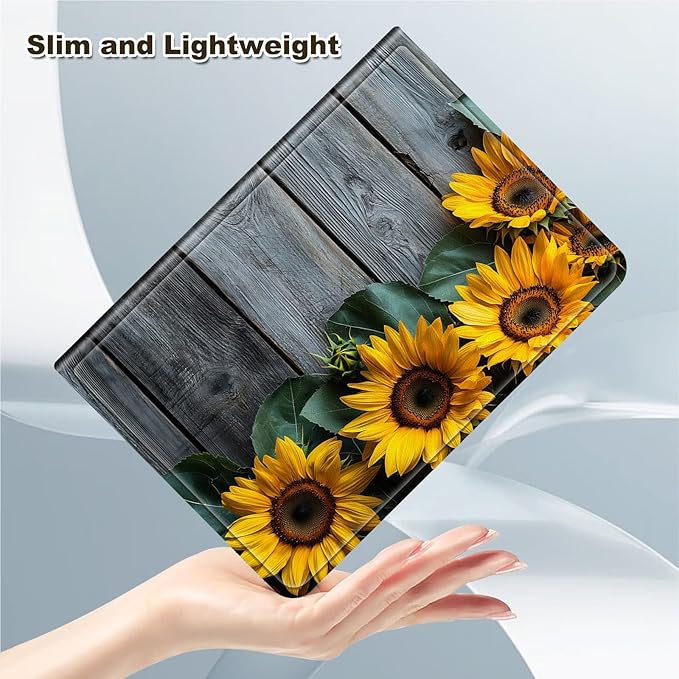 Case for Amazon Fire Max 11 Tablet Case (13th Generation 2023 Release) Multi-Angle Viewing Leather Smart Stand Back Cover with Auto Sleep Wake Wooden Sunflowers