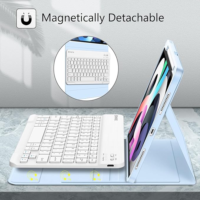 Fintie Keyboard Case for iPad Air 11-inch M4/M3/M2 (2026/2025/2024) iPad Air 5th/4th Generation (2022/2020) 10.9 Inch - Soft TPU Cover w/Magnetically Detachable Bluetooth Keyboard Sky Blue