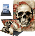 Case for Kindle Fire HD 10 Tablet (5th/7th/9th Generation2015/2017/2019 Release) Skull Roses Theme 360 Degree Rotating Stand Protective Cover with Auto Sleep/Wake for HD 10 Tablet