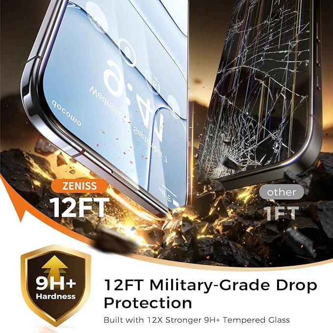 NeverBreak 9H+ Hardness for iPhone Air Screen Protector 12FT Military Grade Protection (Scratch Shatter Drop Resistance) Tempered Glass Full Edge Coverage 6.5 2025 2 Pack with De-Bubble Card