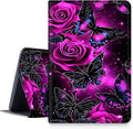 DIGTIALLL Case for Amazon Kindle Fire HD 10 Tablet (9th/7th/5th Generation2019/2017/2015 Release) 10.1 PU Leather Smart Protective Cover with Auto Sleep/WakePurple Rose Butterfly