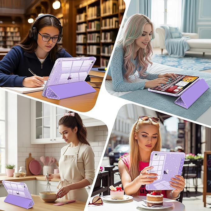 DONGKE for iPad Case 9th/8th/7th Generation 10.2 Inch (2021/2020/2019) Shockproof Glitter Acrylic Back with Trifold Stand Pencil Holder &amp Auto Sleep/Wake - Purple Cross Dot