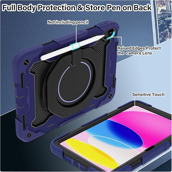 ROISKIN Case for iPad A16 11th Generation 11 Inch 2025 iPad 10th Generation Case 10.9 for Kids with Screen Protector360 Kickstand &amp HandleShoulder StrapHeavy Duty Military Grade Drop Protecti