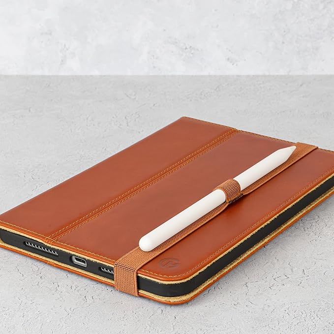 Casemade Real Leather Case Compatible with iPad mini 7 (A17 Pro) / 6th Gen (2021) - Full-Grain Leather Cover Auto Sleep/Wake Dual Stand Position (Tan)