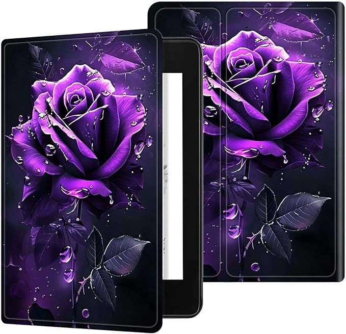 Case for 6.8 Kindle Paperwhite (11th Generation-2021) and Kindle Paperwhite Signature Edition Multiple Viewing Angles &amp Kickstand Back Case Drop Protection Smart Cover Purple Rose