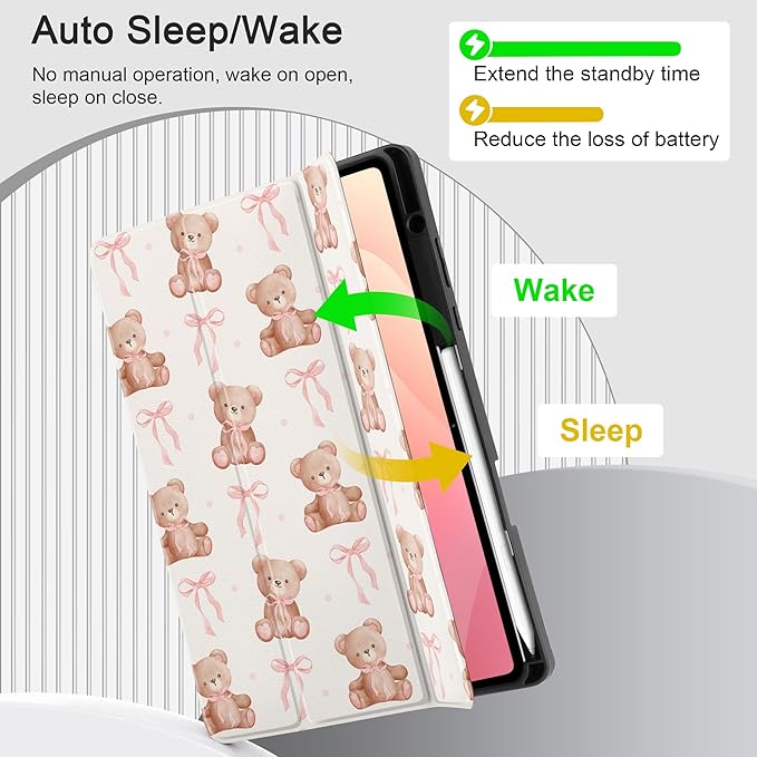 DONGKE Case for Samsung Galaxy Tab S11 5G 11 2025 Model (SM-X730/X736B) Slim Lightweight Trifold Stand Cover with S Pen Holder Auto Sleep/Wake Soft TPU Shockproof Back Lovely Bears