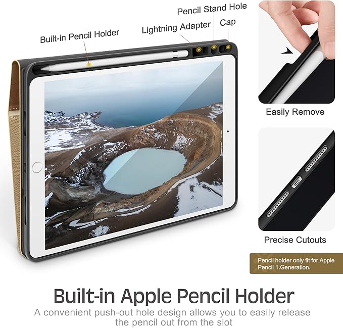 KingBlanc Case for iPad Air (3rd Generation) 10.5 2019 / iPad Pro 10.5 inch 2017 Case with Apple Pencil Holder Vegan Leather Smart Cover Auto Sleep/Wake Multi-Angle Folding Stand Beige