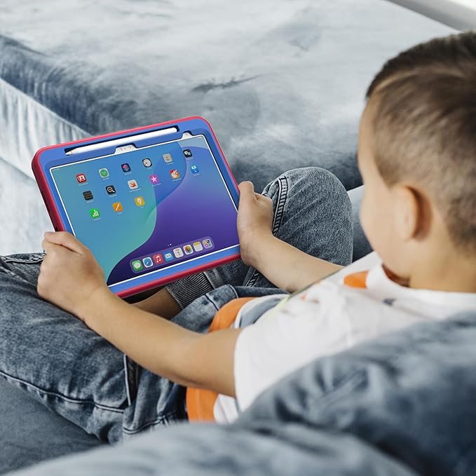 Incipio - Kids Silicone Bumper Case for iPad 11th Gen 4ft Drop Protection Built-in Kickstand Easy-Grip Handles Durable Protective Cover (Blue)