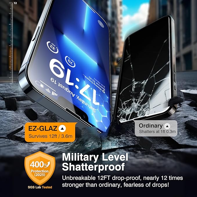 EZ-GLAZ- 4 Pack for iPhone 13 Pro Max Screen Protector [6.7] With 2 Pack Camera Lens Protector 9H+ Hardness 12FT Military Grade Shatterproof Scratch Resistant Durable Tempered Glass Film with Flawle