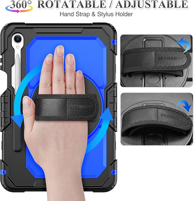 SEYMAC stock Case for Samsung Galaxy Tab S11 Tablet Case 11'' Protective with Screen Protector Pencil Holder 360 Degree Rotate Kickstand Hand Strap Shoulder Strap Blue