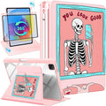 for iPad Air 11 inch Case Air 5th/4th Generation 10.9 Pro 11'' Case Women Girls for Apple Pencil Holder Cute Skull Skeleton Goth Rotating Folio Cover for Apple iPad Air 5/Air 4/Pro 11