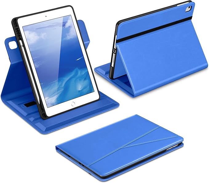 DTTO for iPad 6th / 5th Generation 9.7 Inch (2018/2017) iPad Air 2 / Air 1 Case 360 Degree Rotating Premium Leather Folio Stand Cover with Pencil Holder Royal Blue