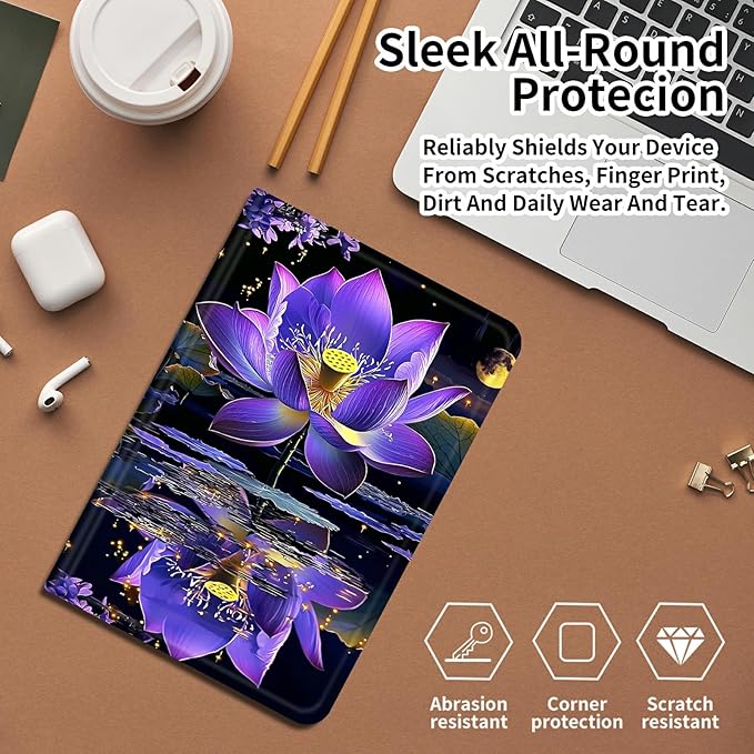 DIGTIALLL Case for Amazon Kindle Fire HD 8 Tablet (8th / 7th / 6th Generation - 2018 2017 and 2016 Release) PU Leather Smart Protective Cover with Auto Sleep/WakePurple Lotus Flower