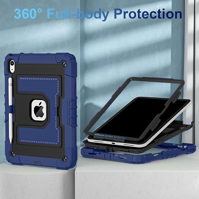 WESOROL Case for iPad A16 11th/10th Generation 2025/2022 with Pencil Holder Shoulder Strap iPad Case 10th Generation Shockproof Cover for iPad 11th/10th Gen CasesNavy Black